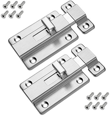 Natuce Door Bolts, 2 Pieces Stainless Steel Latch Sliding Door Lock, Surface Mounted Slide Bolt for All Types of Internal Doors