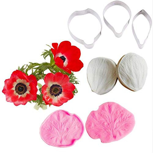 Fiore Petalo Venatore Silicone Stampi Acciaio Inox Ripieno Taglierino Set, Decorazione Dolci Toosl Coltello per Biscotti Cottura, Teglie e Sugarcract Cioccolato Gumpaste Torta - Anemone