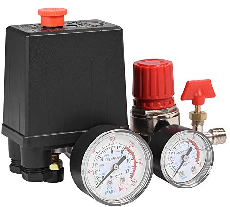 Estink G1/4 Druckschalter für Kompressor, mit Manometer | Steuerventil zur Druckregulierung, Sicherheitsventil Funktion, schnelle Druckreduzierung, für Luftkompressoren