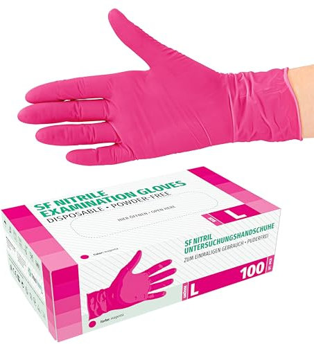 SF Nitrilhandschuhe L Magenta – 100 Stück Einweghandschuhe, Einmalhandschuhe, Medizinische handschuhe, Puderfrei, Latexfrei, für Kochen, Putzen, Medizin, Kosmetik, Haushalt
