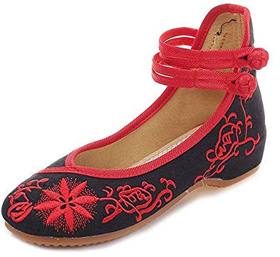 BININBOX Chaussures de Ballet brodées Chinoises Plates décontractées pour Dames (Noir, Numeric_39)