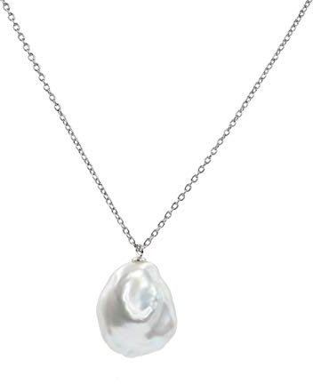 Damen-Perlenanhänger mit Süßwasser-Zuchtperlen in Barock-Keshi-Form - Kette aus 925er Sterlingsilber und Anhänger aus 18 Karat von Secret & You vergoldet - 38-45 cm lang
