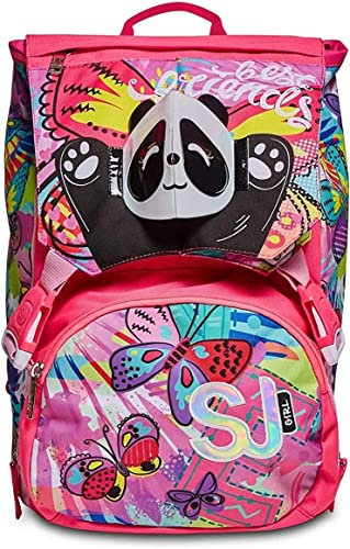 SJ Gang Zaino Scuola Estensibile, Rosa Fucsia, Flip 3D da SJ Girl, Zaino Doppio Scomparto con Pattine Sfogliabili Flip System, Scuola Elementare, Bambina