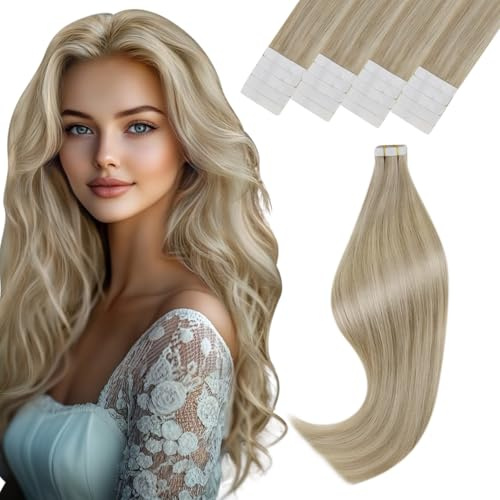Vivien Tape in Extensions Echthaar Blond 40 cm Invisible Tape Extensions Echthaar Mittelblond mit Hellblond für Frauen Weich 20Pcs 50g #16/22