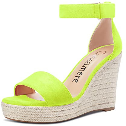 Castamere Mujer Alto High Heel cuña esparto Plataforma Abierta Punta Correa Tobillo Sandalias de Boda Fiesta Dress 10 CM Heels Verde Lima Ante 40 EU