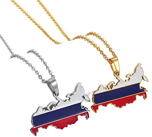 Ndier Collier Avec Pendentif Drapeau De La Carte De La Russie - Charme De Contour De Pays Chaîne Fine Bijoux Patriotiques Délicats, Style Ethnique Russe Hip-Hop Womenmengirl Cadeaux Unisexes, 2 Pièc