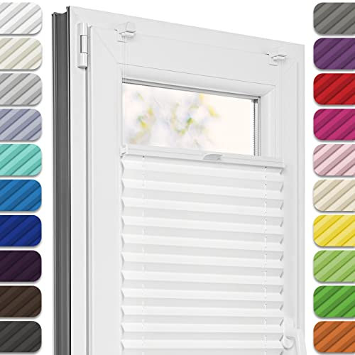 Estika Plissee ohne Bohren, Premium Klemmfix - 35cm Breite x 50cm Höhe - Weiß - Metal Plisseehalter ohne Bohren, Modern Sichtschutz für Fenster, Jalousien Fenster für innen