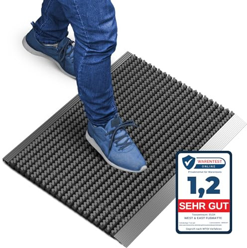 Fußmatte außen alu mit Bürsten grau, Schmutzfangmatte 50 x 80 cm, Fußmatte Aussenbereich, Aluminium Türmatte außen, Fußabtreter außen, Schuhabstreifer Hauseingang, Bürstenmatte outdoor, Abtreter