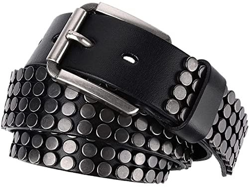 JIARY Gürtel mit Nieten,Punk gürtel mit Kette Nieten Steampunk gürtel Jeans-gürtel Geschenk Unisex,Schwarz,125cm/49.2''