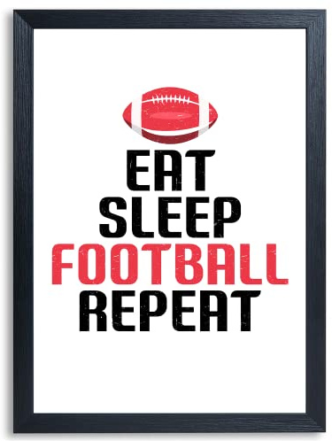 Tigerlino® American Football Eat Sleep Football Repeat Poster Kunstdruck Football Fan Geschenkidee Football Wandbild (DIN A4 mit Rahmen | Schwarz)