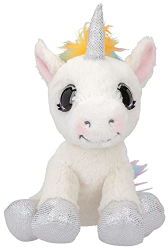 Depesche 12029 Ylvi - Kuscheltier Einhorn Naya mit bunter Mähne und Horn, ca. 21 cm großes Plüschtier mit silber Glitzereffekt, Mehrfarbig