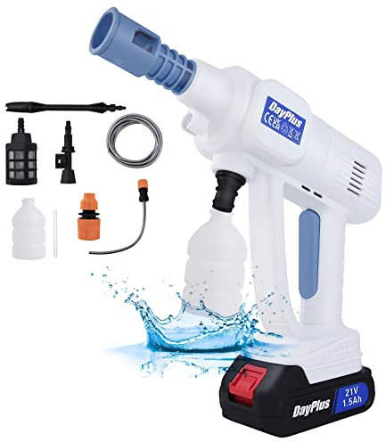 Akku-Jet-Waschmaschine Tragbarer Auto-Hochdruckreiniger, Akku-Hochdruckreiniger mit Wassertank zum Waschen von Autos, 2x1300mAh Akkus und Ladegerät, 2,8-3 L/min, 6-In-1-Düse für Gartenfenster