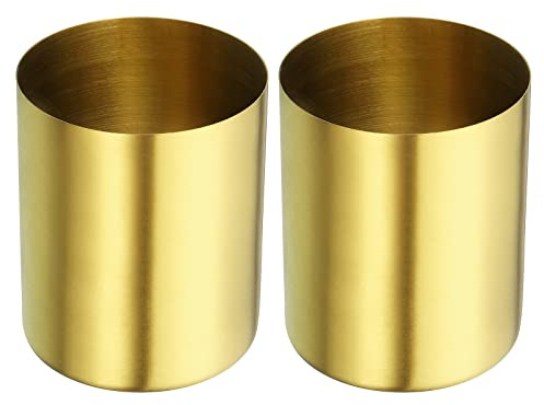 PATIKIL 2 Stück Bleistifthalter Stifthalter für Schreibtisch Edelstahl Bleistifthalter Cup Organizer Make-up Pinselhalter für Schreibtischzubehör Goldton