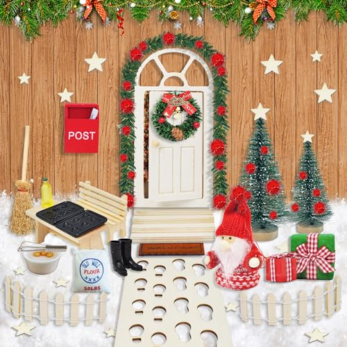 70 Stück Miniatur Wichtel Zubehör Weihnachten Set, Wichteltür Zubehör Komplettset Weihnachtswichtel Zubehör Wichtelhaus Wichteltüren Komplett, Holz Weihnachtsdeko Wichtel Tür Haus Feentür Figuren