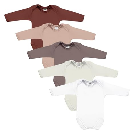 MEA BABY Unisex långärmad body i 100% bomull i 5-pack, med tryck för flickor och pojkar (92, flickor 3)