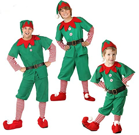 AudMsier Festliche Elfenkleidung Herren Elfenmütze Set Hemd Hosen Kleid Weihnachten Karneval Cosplay Männer und Jungen