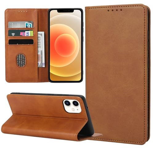 ZYIMOU Handyhülle für iPhone 12 / iPhone 12 Pro Hülle, Leder Schutzhülle Standfunktion Kartenfach Wallet Klapphülle iPhone 12 / iPhone 12 Pro Flip Case Cover, Braun