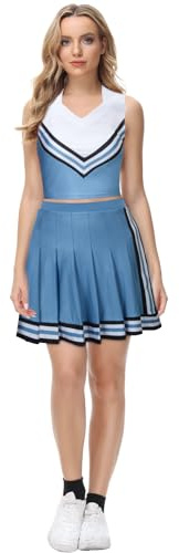 LIKUNGOU Blaues Cheerleader Kostüm für Erwachsene Olivia Outfit mit Tanktop Faltenrock Cheerleading Uniform für Frauen Mädchen