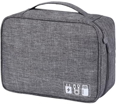 FAVORTALK Cable Organiser Bag Portable Electronics Waterproof Accessories Storage Bag 3-Layers Large Capacity Tech Pouch Fit for Charger Adapter Power Bank Headphone Hard Disk, (Grey B) B21611