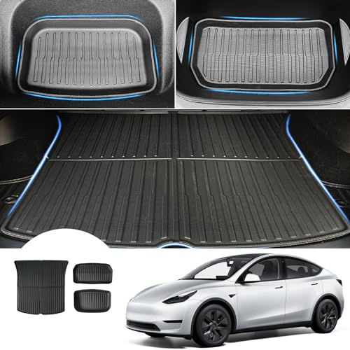 Ywooon [3 Stück] Kofferraumwannen für Tesla Model Y 2020-2024 Kofferraumschutz Auto Hoher Rand Frunk Mat Rear Storage Mat (Vordere/Hintere Kofferraummatte + Kofferraum Schutzmatte)