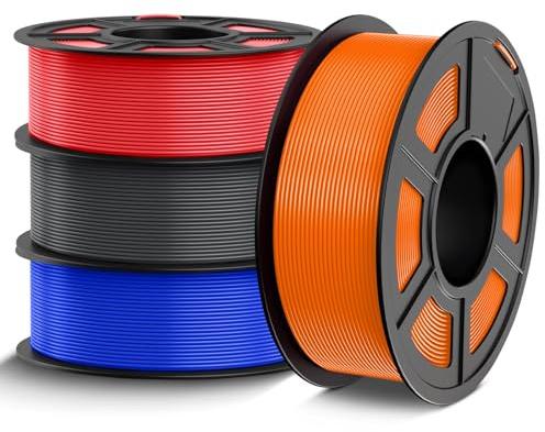 TECBEARS PETG Filament 1.75 mm Bundle 4 kg, Stärker Zähigkeit PETG 3D Drucker Filament, Maßgenauigkeit +/- 0,02 mm, 4 Spulen, 1kg pro Spule (Blau, Rot, Orange, Grau)