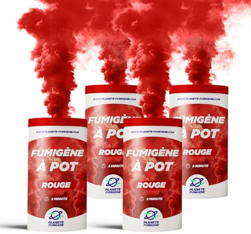 Planete Fumigene Fumigène Pot Rouge 120 Secondes Mèche Lot de 4 T1 | Fumée Rouge Dense 2 Minutes, Allumage Mèche Sécurisé, Usage au Sol, Catégorie T1 Conformité, 4 Pots Réutilisables, Sans