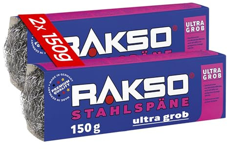 RAKSO Stahlspäne ultragrob - 300 g, 2 Banderolen à 150g, entrosten von Metalloberflächen, entfernt sehr groben Schmutz, Dämm-, Filtermaterial