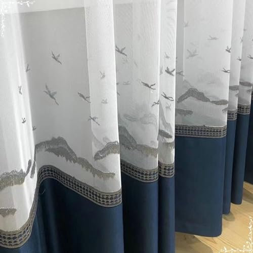 Beydodo Vorhänge Blau 2er Set mit Haken 132x274CM, Gardinen für Schienensystem mit Vögel Motiv Nordisch Gardinenschals Halbtransparent für Wohnzimmer Schlafzimmer Küche