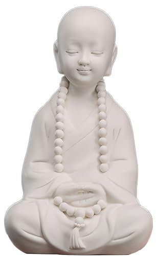 SWLOM Garten Skulptur Religiöse buddhistische Skulptur aus weißer Keramik, niedliche sitzende Buddha-Statue, meditierende Buddha-Figur, Zen-Gartendekoration