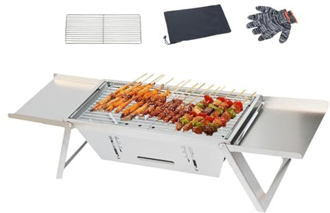 Faltbarer Holzkohlegrill - Campinggrill aus Edelstahl, zusammenklappbarer Holzkohlegrill | Campinggrill, Klappbarer Grillofen, Grillofen, tragbarer Grill für A