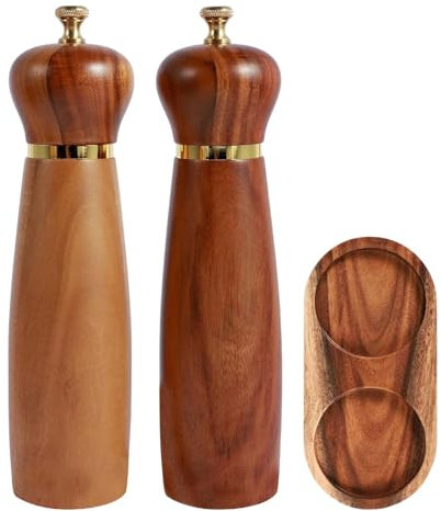 Ensemble de moulin à sel et à poivre en bois, ensemble de moulin à sel et à poivre - Moulin à poivre et chili avec plateau sur pied,Moulin à piment manuel, moulin à piment, en bouteille, pour sel, poi