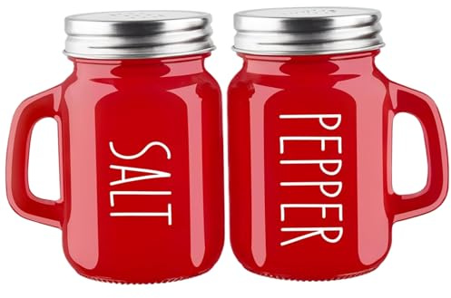 DAGLLGEW Salt and Pepper Shakers Set Red Salt and Pepper Shakers with Small Handle 120ml Glass Shaker Modern and Cute Kitchen Counter Decor
