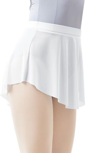 RuiBalletto Girls Women Mesh Dance Skirt with Side Split, Stretchy Pull On Ballet Skirts for Ballerina White