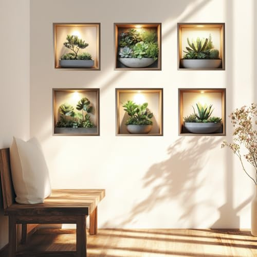 GOMAKERER 2 Blatt 3D Wandaufkleber Mit Grünen Pflanzen 6 Stil 3D Grüne Topfpflanze Sukkulenten Aufkleber Home Hintergrund Landschaftsbau Dekorative Wandaufkleber Für Schlafzimmer Wohnzimmer Wohnzimmer