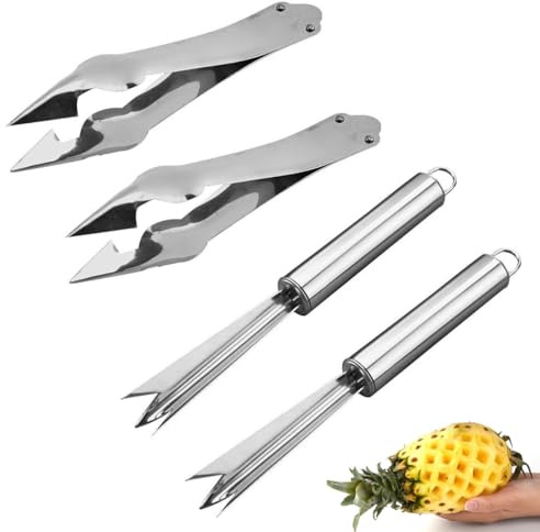 TorSor 4 Pack Pineapple Peeler Pineapple Eye Remover Clip Stainless Steel Pineapple Eye Cutter Removal Tool Strawberry Huller Pineapple Corer Cleaning Knife for Fresh Pineapple Strawberries Stem