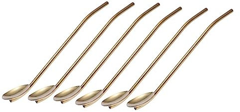 DECHOUS 6pezzi Cucchiaio Di Cannuccia in Acciaio Riutilizzabile Cucchiaio Da Cocktail in Metallo Cannucce Set Per Bere Facile Da Pulire Per Cocktail e Bevande Fredde