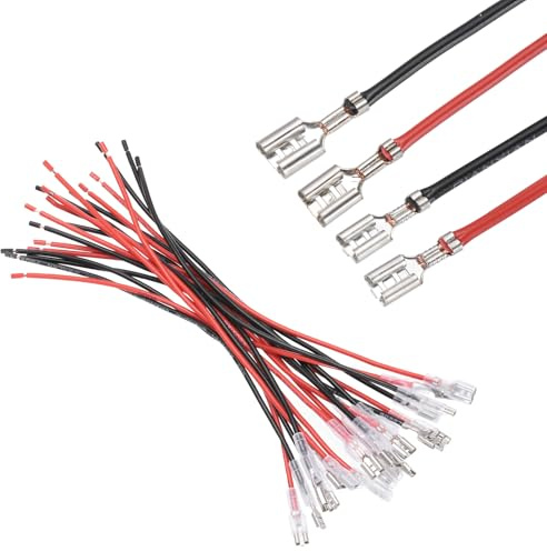 sourcing map 20Pcs Female Spade Crimp Terminal with Insulating Sleeve 4.8mm and 6.30mm, Female Spade Quick Connector Assortment Kit with 20cm Wires, Flame Retardant Cover