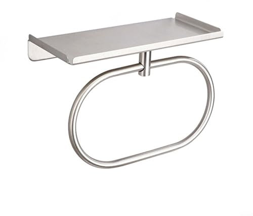 Modern Stainless Steel Bathroom Towel Ring with Shelf for Easy Access Silver Oval Design Punch Free Storage Rack