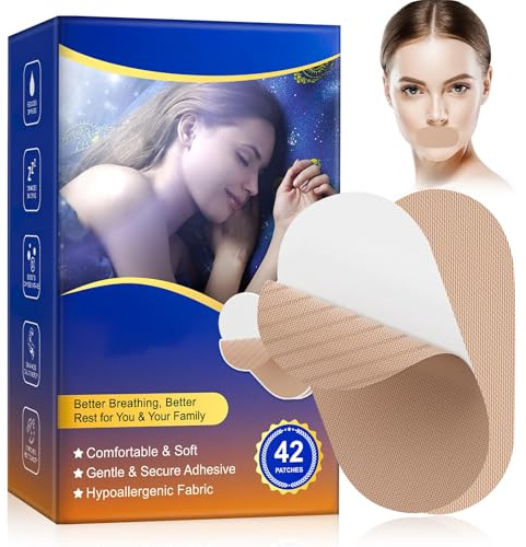 42pcs Mouth Tape for Sleeping, Tiras Bucales Antirronquidos, Cinta Bucal para Dormir, Hipoalergénico, Adhesivo Suave, Desarrolla el Hábito de la Respiración Nasal, Mejore la Calidad del Sueño(Nude)