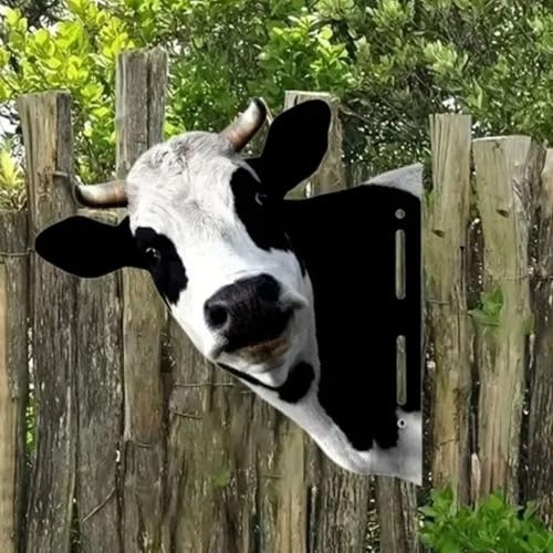 Nubamzy Metal Cow Garden Ornaments,Farm Peeking Metals Art Sculpture, Farm Peeping Cow Metal Art Outdoor Decor, Iron Animal Garden Stake Fence Decoration For Farms, Walls, Fences
