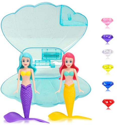 Tauchspielzeug für Kinder 2 Stück Meerjungfrau mit Blau Muschel Tauchen Gem,Meerjungfrau Spielzeug Wasser Mädchen Mermaid Toy für Badewanne Swimmingpool,Unterwasser-Pooltraining,Schwimmspielzeug