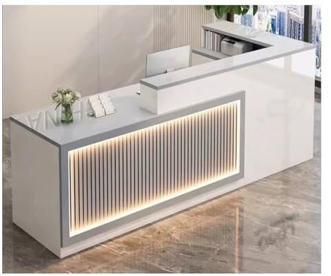 L-Förmiger Rezeptionstheke ，Große Empfangstheke,Empfangstheke Rezeption ，Empfangstisch Einfach， Supermarkt Convenience Store Beauty Salon，Mit LED-Licht(B7,L59in)
