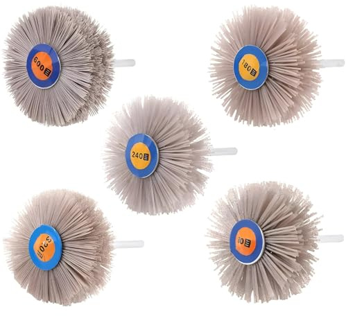 Set di 5 spazzole in nylon abrasivo con gambo da 6 mm, grana 80#-600#, perfette per la preparazione e la lucidatura