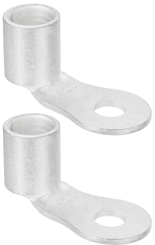 sourcing map 4/0 AWG - 5/16 Copper Wire Lugs, 90 Degree Bent Battery Cable Ends Battery Lugs Ring Terminals Connectors Bare Copper Eyelet for Marine Electrical Supplies (Silver, 2Pcs)