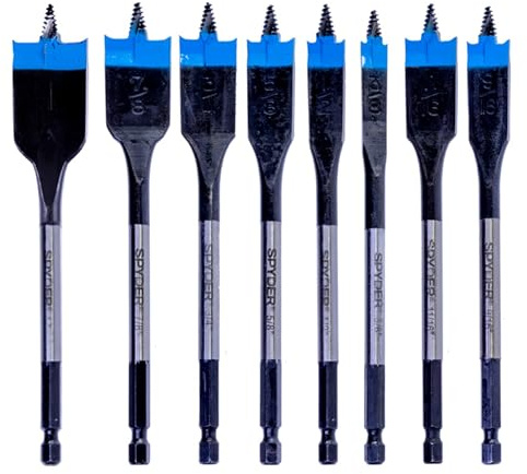 Spyder 8-Piece Woodboring Spade Bit Set, 6-Length (3/8, 1/2, 9/16, 5/8, 11/16, 3/4, 7/8, 1-Inch) (11036CA-2 Bonus)