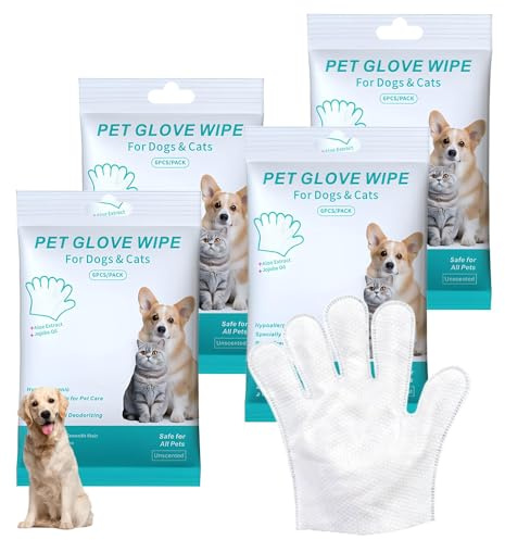 XEERUN 24 Pcs Pet Glove Wipe, Pet Cleaning Gloves for Dog and Cat, Pet Wash Free Gloves, Easy Use on Fur Face, Body, Ear, Eye, Paws, Hypoallergenic, Thickened Grooming Wipes for Daily Care& Travel