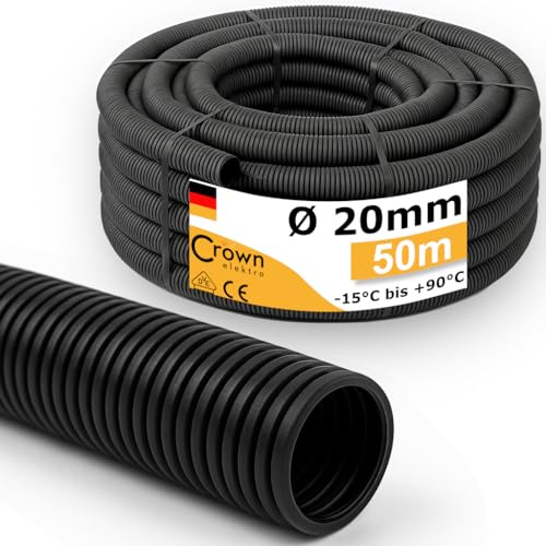 Wellrohr M20 UV-Beständig | 50m Leerrohr ungeschlitzt - Innendurchmesser 13,5mm - Flexrohr Kabelschlauch für Erdkabel nach DIN EN 61386-22 flammwidrig, flexibel für leichte Kabelverlegung