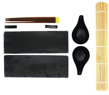Treat Factory Taste of The Orient Sushi Slate Platter Serving Set & Bamboo Mat
