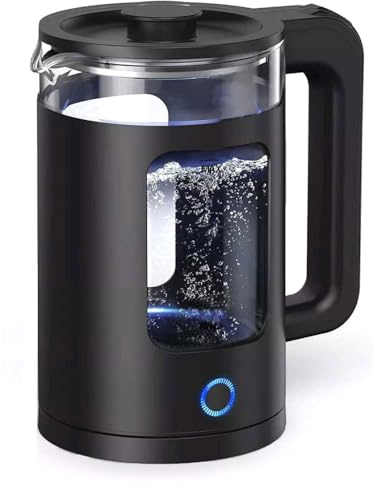 Blendra Electric Kettle,1.5L Blue LED Glass kettle Fast Heating with Boil-Dry Protection For Coffee,Tea(Black)
