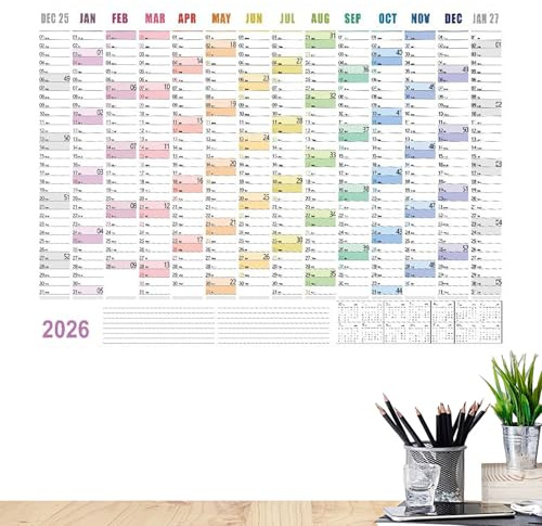 2026 Månadskalender för vägg 2026 arbetstillbehör med tipsetiketter, årlig väggkalender för läsning hälsa mental studie skola läxor